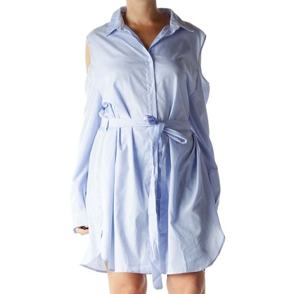 Impulsive Dresses & Skirts - Impulsive Blue White Pinstripe Off-Shoulder Day Dress